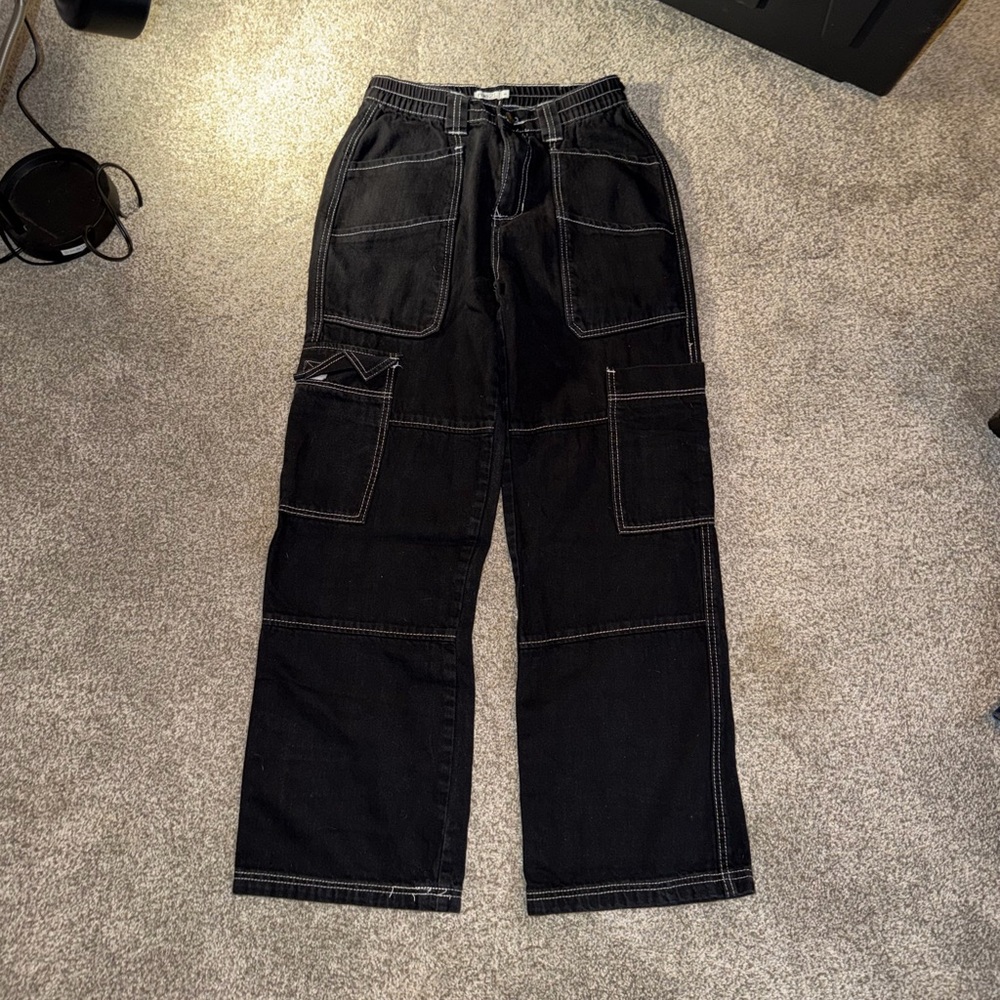 Rue21 Black Wide Leg Pants with‎ Contrast Stitching